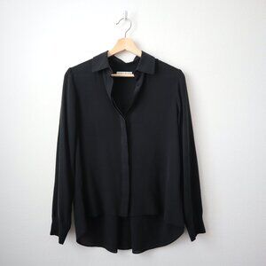 Alice + Olivia Black Silk Button Front Top | M